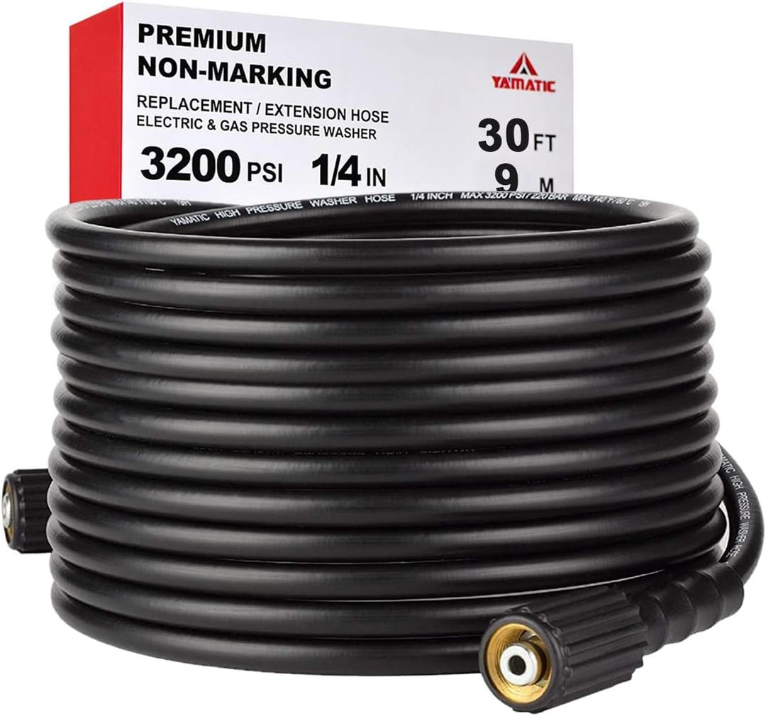YAMATIC Kink Resistant Pressure Washer Hose 30FT 1/4" M22 Brass Fitting Power Washer Hose Replacement for Ryobi, Troy Bilt, Greenworks, CRAFTSMAN Most Brand Power Washer, 3200 PSI