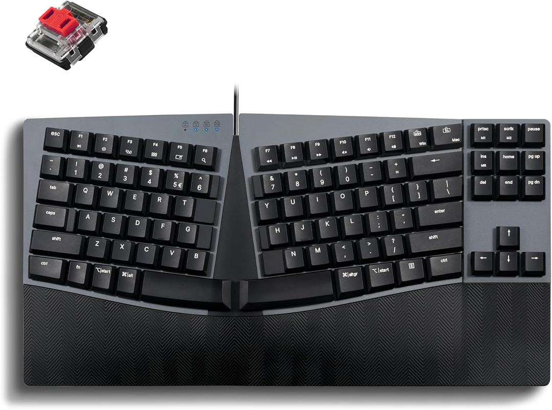 Perixx PERIBOARD-335RD Wired Ergonomic Mechanical Compact Keyboard - Low-Profile Red Linear Switches - Programmable Feature with Macro Keys - Compatible with Windows and Mac OS X - US English