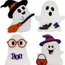 Cute Halloween Decorations Indoor - Ghost Decor, 4 PCS Wooden Ghost Halloween Signs for Table, Office Desk, Fireplace Mantle