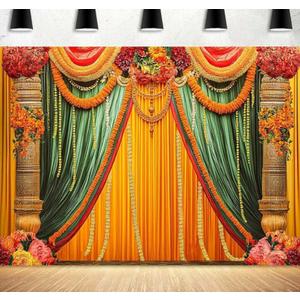 Indian Diwali Pooja Photo Backdrop Photography Background for Durga Puja, Traditional Chatiya Navratri Ganpati Ganesh Marigold Backdrops Photo Booth Prop Decorations Wall Decor Tablecloth