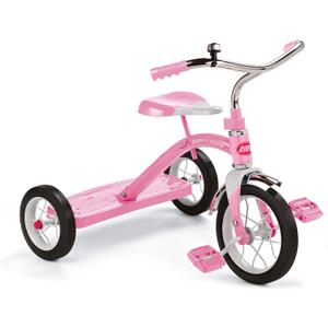 Radio Flyer Classic Pink Tricycle, for Ages 2-4, 10" Front Wheel, Bell | Steel Frame, Adjustable Seat, Rubber Tires, Chrome Details, Rear Step, Controlled Turning Radius, Tricycle for Toddlers