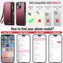 Defencase for iPhone 15 Magnetic Wallet Case Compatible with Magsafe with RFID Blocking Zipper & Card Holder for Women Men, PU Leather Strap Detachable Phone Case for iPhone 15 (6.1 inches), Wine Red