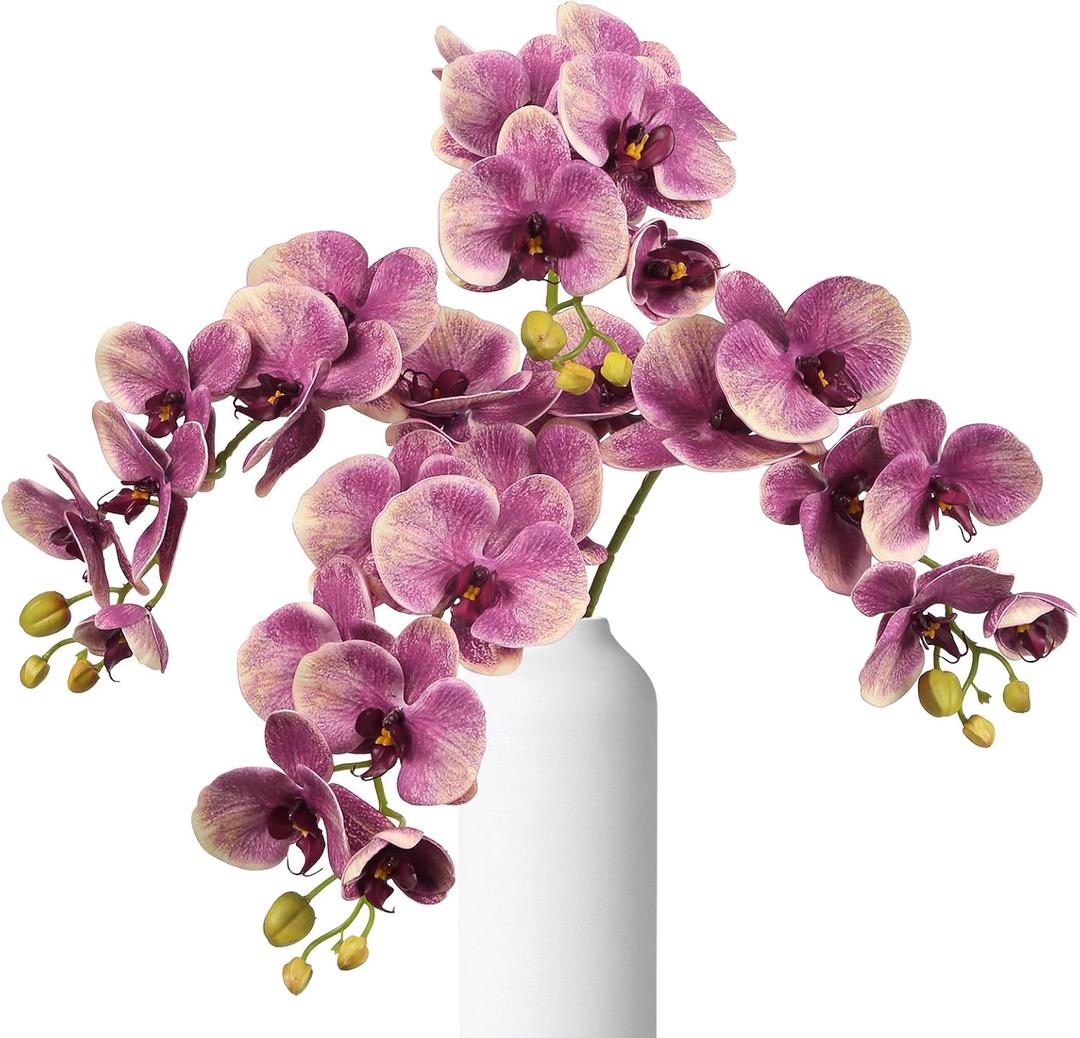 4pcs Vintage Red Faux Orchid, 29.5" Real Touch Orchid Artificial Flowers, 7-Head Latex Phalaenopsis with Stem Fake Butterfly Plants for Home Wedding Office Decoration