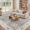 Washable 9x9 Square Area Rugs for Living Room Vintage Non Slip Grey