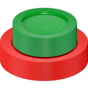Maxcheck 80 Pcs Christmas Disposable Plastic Plates Green and Red Party Plates Includes 7'' Heavy Duty Green Dessert Plates, 10'' Red Dinner Plate Dinnerware for Christmas