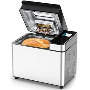 25-IN-1 Automatic Bread Machine | 2lb Size with Visible Lid, Auto Nut Dispenser, One-Touch Display, 13-Hour Delay Timer & Recipes – Easy to Use, High Success for Homemade Bread