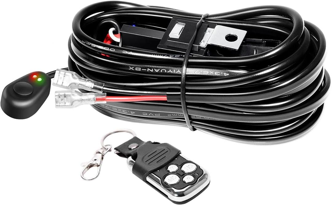 Willpower 10FT 40A 12V LED Light Bar Strobe Wiring Harness Kit ON Off Remote Control Switch Power Relay Blade Fuse for Off Road Driving Lights Fog Work Lights (1 Leads)