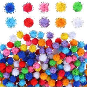 PEOVLVN 500 Pcs Glitter Pom Pom Balls, 0.6inch Small Pom Poms for Crafts Fluffy Puff Balls Multicolor Pompoms for Art Crafts DIY Projects Holiday Party Home Decorations