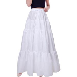 YULUOSHA Women's Crinoline Petticoat Hoopless Skirt A-Line Underskirt Full Gown Half Slips for Dresses Lingerie Long Skirt (One Size, White)
