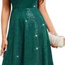 Dasmzper Sparkly V-Neck Sequin Mini Dress for Women Night Out Cocktail Sweetheart Neck Cap Sleeve A-Line Short Dress (Green, XXL)