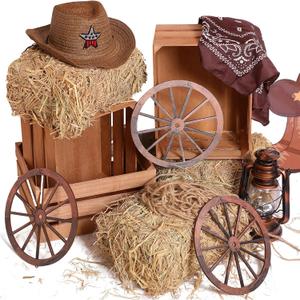 9 Pack 13 x 9 x 6 Inch Straw Hay Bale Stack Decoration Set Rustic Wooden Wagon Wheel Natural Hay Bales Boxes for Western Cowboy Photo Booth Props Birthday Farm Accessories