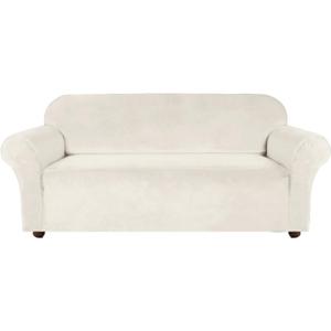 Turquoize Velvet Couch Covers Sofa Covers for 3 Cushion Couch Stretch Sofa Slipcovers with Non Slip Elastic Bottom Furniture Protector for Pets Crafted from Soft Thick Velvet Fabric (Sofa, Cream)