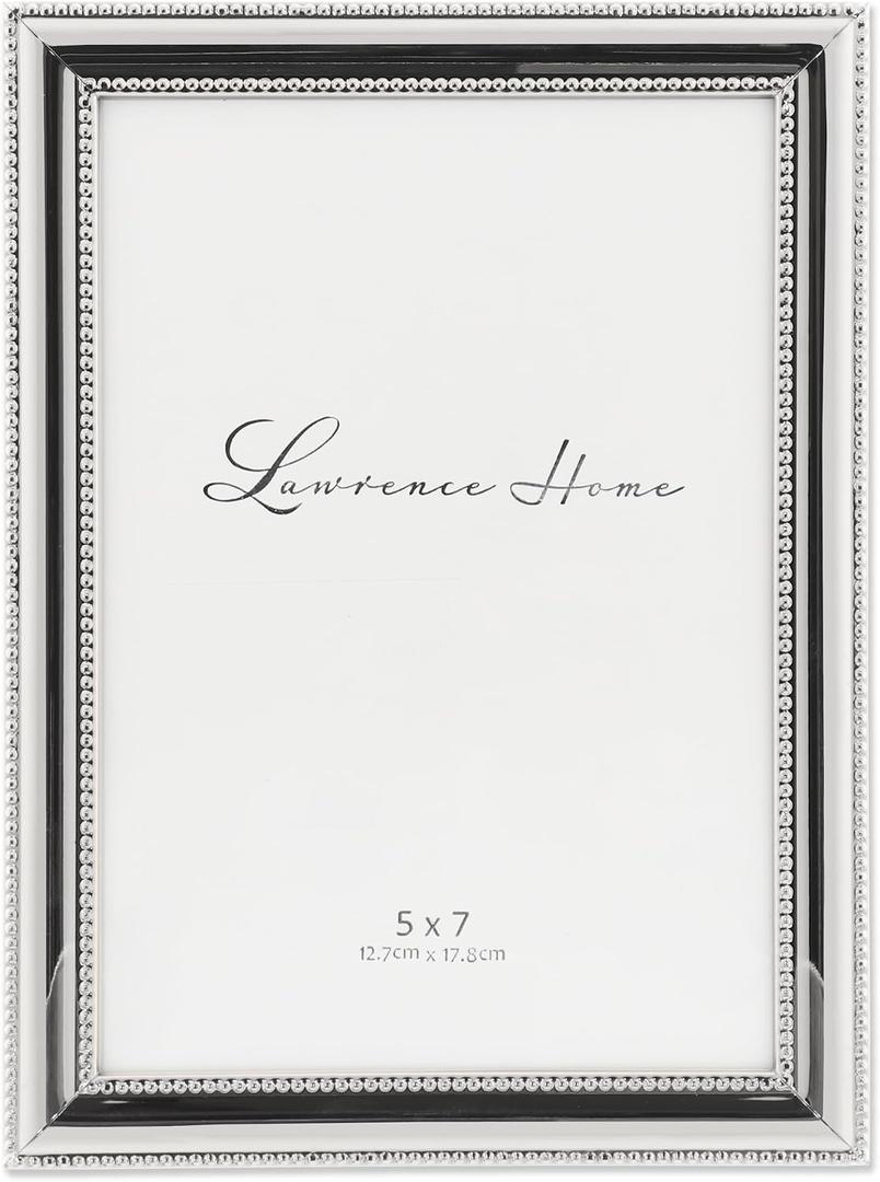 Lawrence Frames 510757 Metal Picture Frame Silver-Plate with Delicate Beading, 5 by 7-Inch, 5x7
