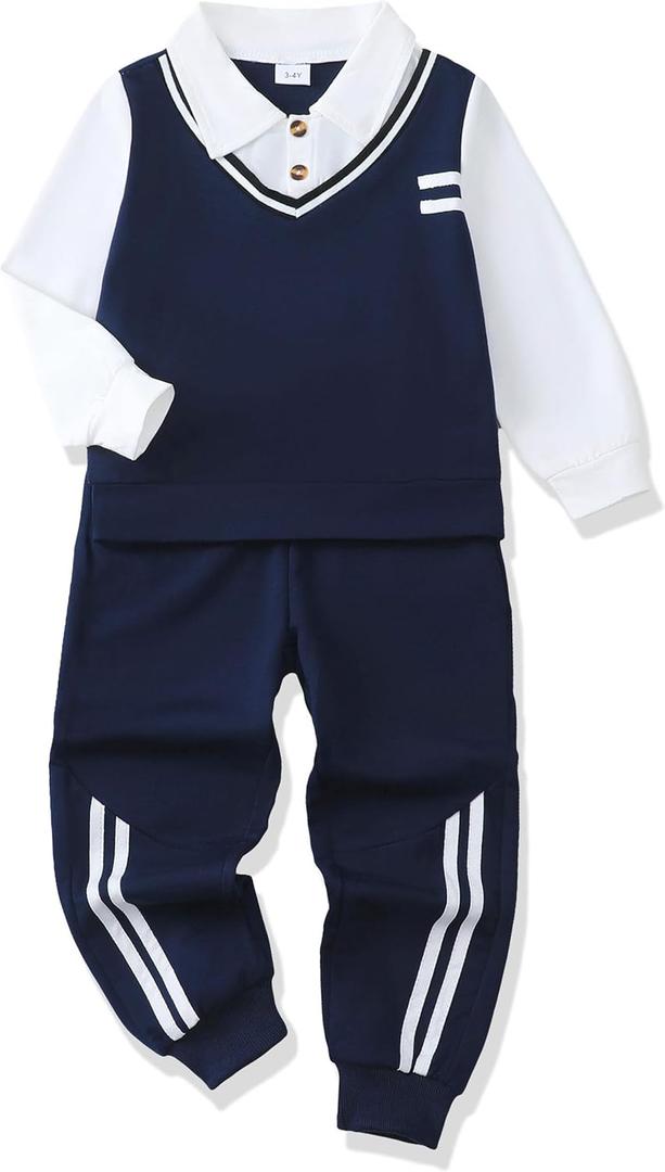 Renotemy Toddler Boy Clothes Fall Winter Outfits Pullover Sweatshirt Pants Set Warm Sweatsuit Kids Clothing for Boy Size 3-7T (Gray)
