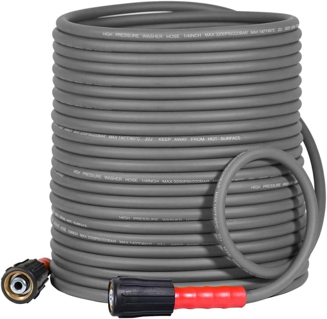 YAMATIC Super Flexible Pressure Washer Hose 100FT 1/4", Kink Resistant Power Washer Hose Replacement for Flexzilla Uberflex Ryobi Troy Bilt Leak-Free M22 Fittings, 3200 PSI, Grey (Gray)