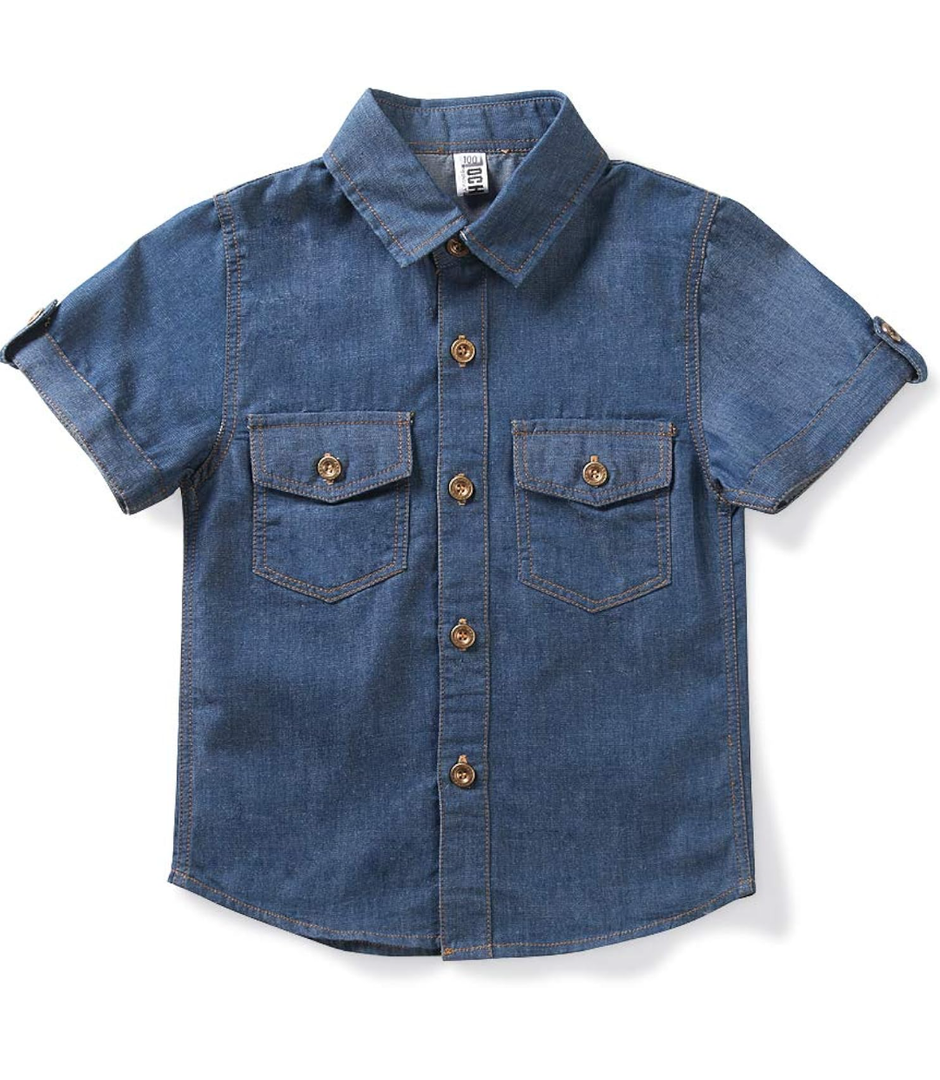 Mesinsefra Boys' Short Sleeve Denim Button Down Lightweight Shirt Summer 100