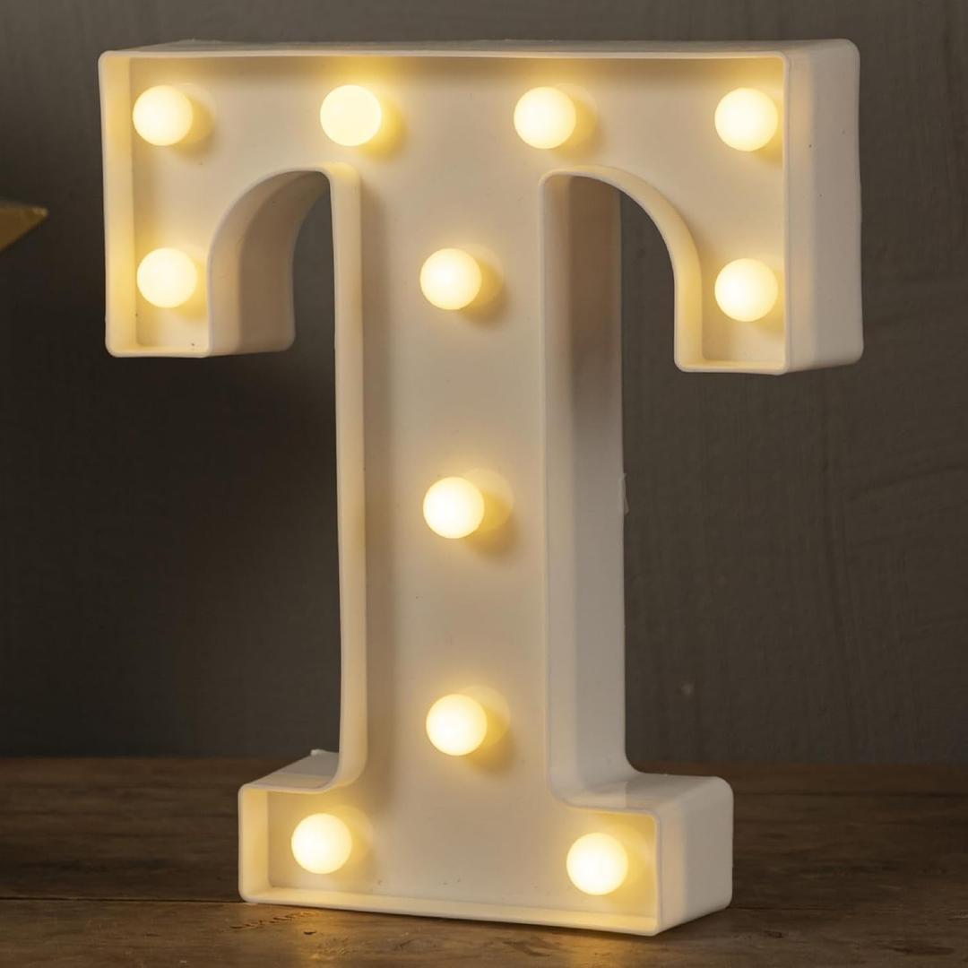 HXWEIYE Light Up Letters T, LED Marquee Letters Light Sign 26 Alphabet and 10 Number Big Lights Letter for Party Birthday Bar Battery Powered Christmas Decor Letter Lights (Warm White) (8.5 Inch)