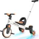 Umatoll 3-in-1 Toddler Tricycle for 18 Months to 5 Year Old, Toddler Toy with Adjustable Push Handle, Gift for Boy Girl Age 2-4, 360° Light-Up Drift Wheels (White)