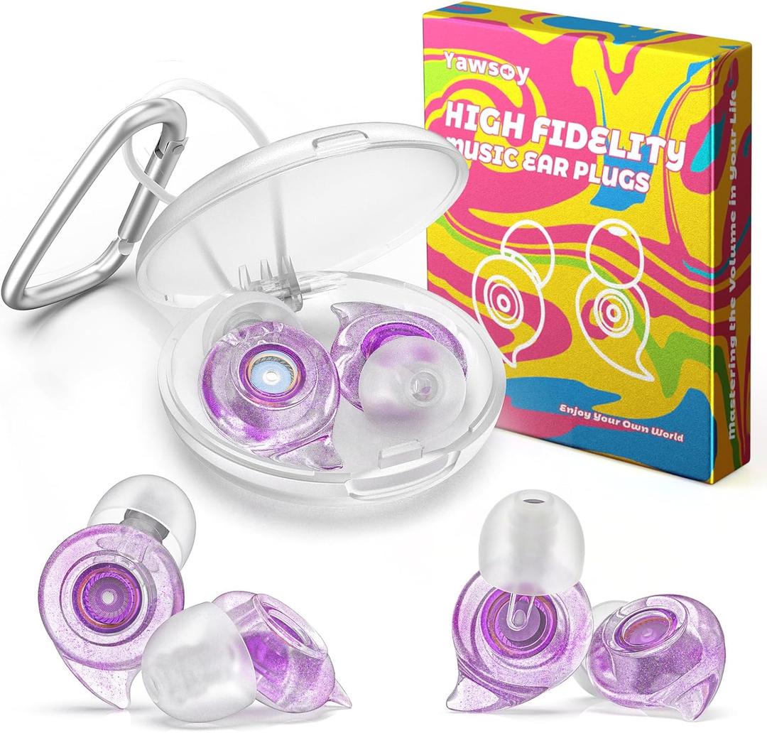 Concert Ear Plugs, 2 Pairs High Fidelity Ear Plugs Noise Reduction with Acoustic Filter  NRR of 22 and 24dB Silicone Ear Plugs for Festival, Nightclub, DJs, Musicians, Noisy Workplace(Purple)