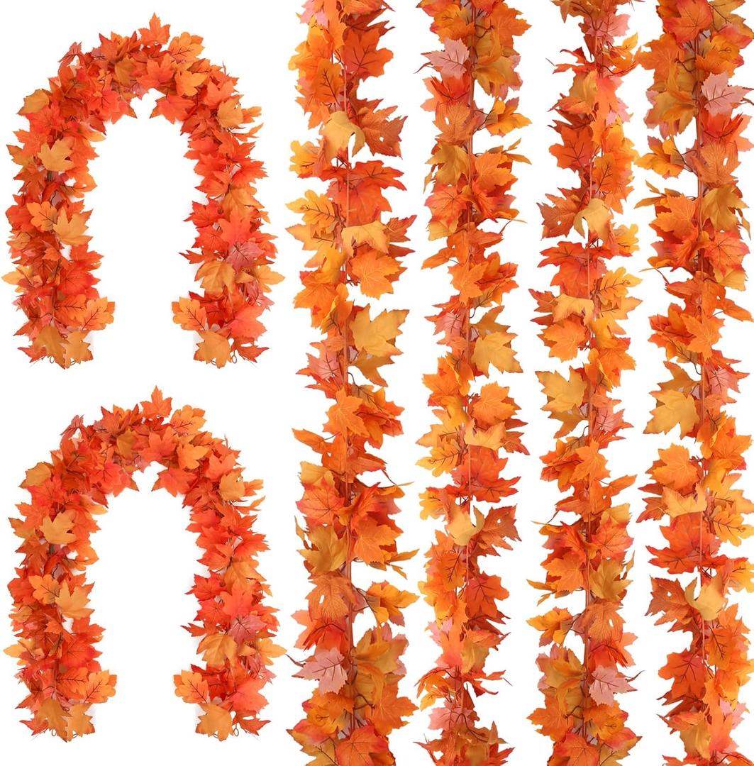 Joyhalo 6 Pack Fall Garland, Autumn Leaves Garland for Mantle Indoor Outdoor Fall Decorations for Home,Hanging Maple Leaf Foliage Vines for Fireplace, Front Door, Porch and Thanksgiving Decor