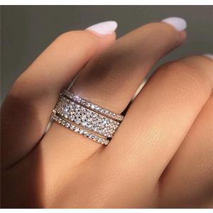 925 Sterling Silver Shiny Full Diamond Ring Cubic Zirconia Rings CZ Diamond Multi Row Ring Eternity Engagement Wedding Band Ring for Women (US Code 5)