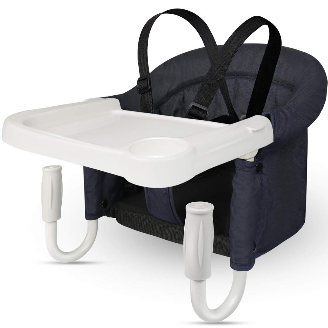 Hook On High Chair with Tray, Fast Table Chair Clip on Table High Chair, High Chair That Attaches to Table Portable Baby Feeding Seat for Baby Toddler Washable for Travel Outside (Black)