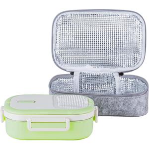 Lille Home Stainless Steel Leakproof Bento Lunch Box/Metal Food Container with Insulated Lunch Bag, BPA Free, 22 Ounces (Green)