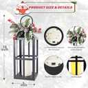 Christmas Lanterns Decorative Indoor Outdoor, 2 Pack Black Christmas Lantern, 18 Inch Timer Decorative Candle Lanterns Flameless Light with Pine Cones and Needles for Home, Party, Farmhouse Decor (Cross)