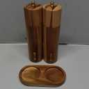 Wooden Salt and Pepper Grinder Set 8 Inch Manual Salt and Pepper Mill with Tray Adjustable Coarseness Refillable Wood Grinders with Gold Bottle Label for Kitchen Christmas Home Gift(Wood Color)