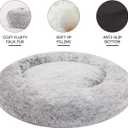 Bedfolks Calming Donut Dog Bed, 36 Inches Round Fluffy for Large Dogs, Anti-Anxiety Plush, Machine Washable (Dark Grey, Large)