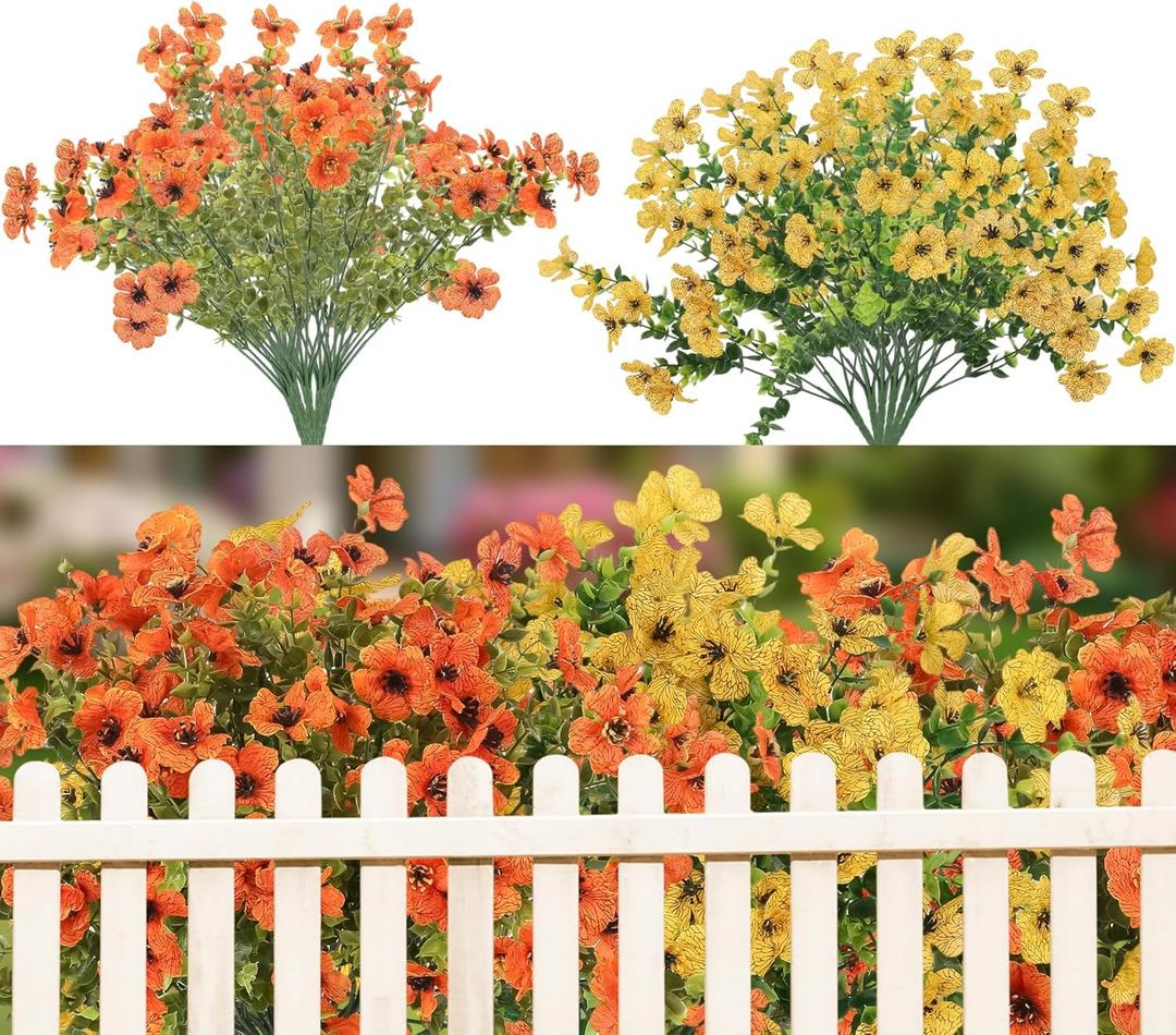 Artificial Flowers Outdoor Spring UV Resistant Fake Monkey Grass Daisy Flowers for Garden Porch Window Box Outside Decor (Fall)