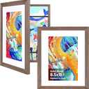 KINLINK 8.5x11 Kids Art Frame 2 Pack, Solid Wood Artwork Frames Changeable, Front Opening Hold 150 Pictures, Art Frames for Kids Artwork, 6x9 with Mat 8.5x11 without Mat, Picture Frames Brown Wood