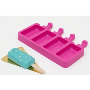 SILICONE CYLINDER POPSICLE MOLD - 4-COMPARTMENT, Pink
