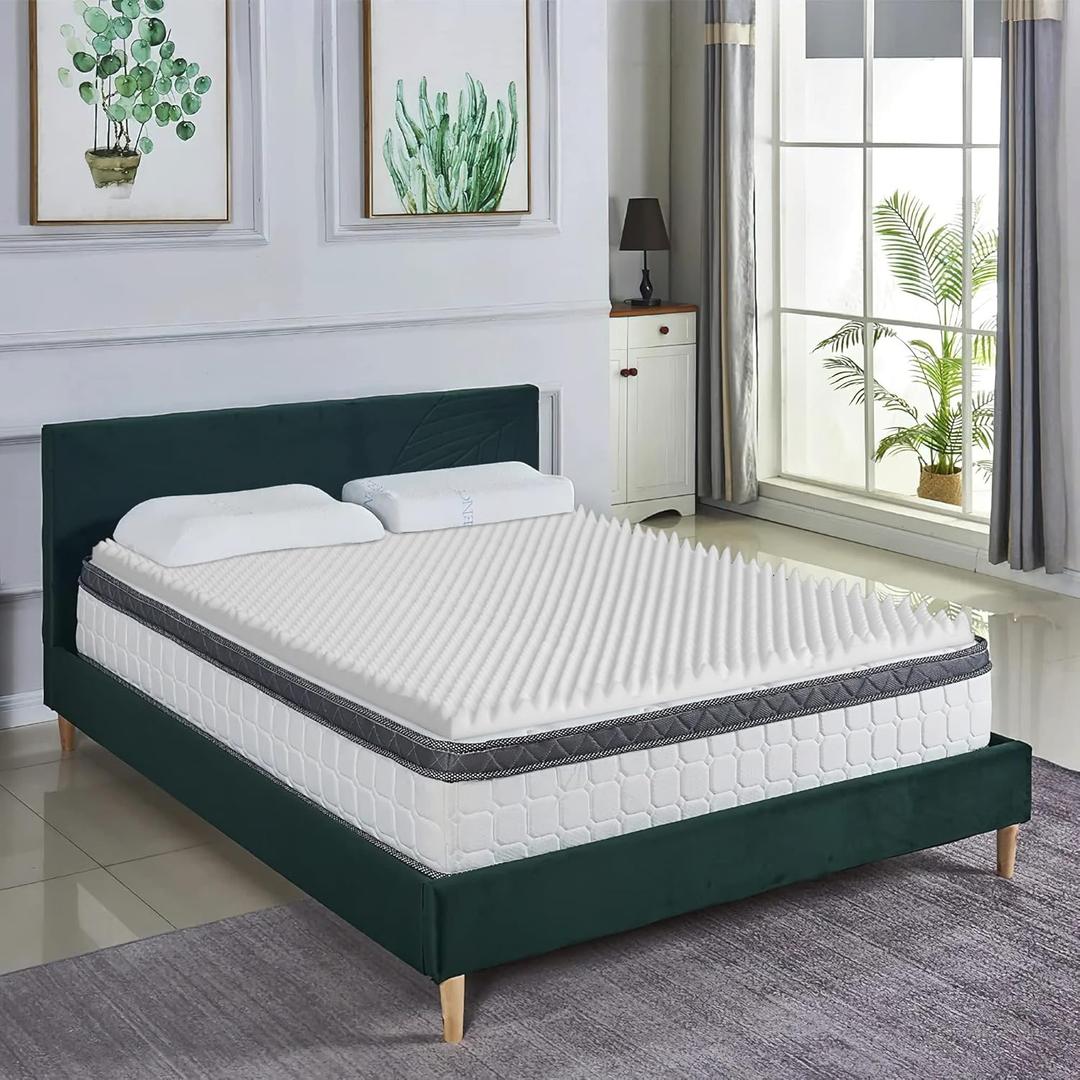 2-Inch Convoluted High Density Foam Mattress Topper, CertiPUR-US Certified for Superior Comfort and Support, King, Green