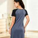 BAMBOO COOL Nightgowns for Women Short Sleeve Sleepshirt Soft Night shirts Pajamas Dress Casual Sleepwear (Blue, L)