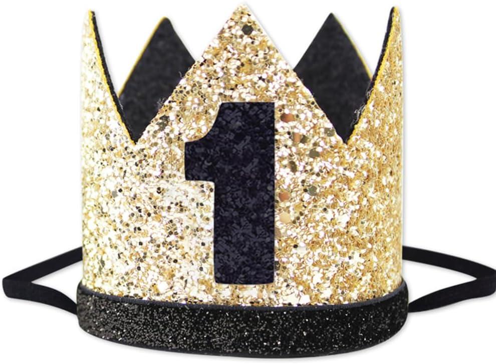 1st Birthday Crown Hat for Baby, Glitter Crown for Birthday Party, Boy Girl First Birthday Hat, Crown Decoration (Black)