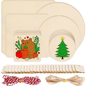 Meetory 53 Pack Unfinished Wood Squares for Crafts,4 Different Size Wood Square Slices Cutouts for DIY Arts Craft Project, Pyrography Art, Painting Writing and Decoration(7.8", 6.3", 4", 2")