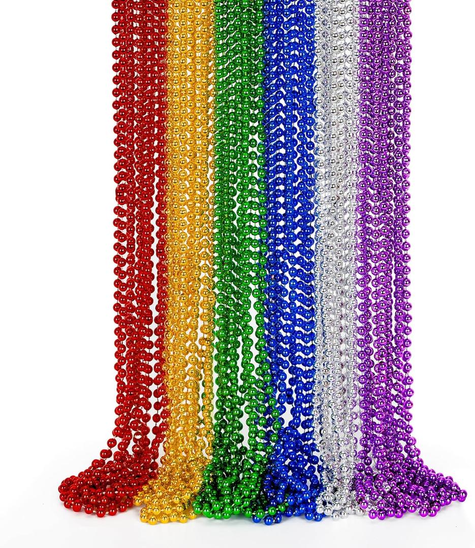 2 x Mardi Gras Beads, 24PCS Metallic Colorful Bead Necklace Party Favors, 6 Kinds of 33" Beaded Necklace Costume Women Men Stuff, Festival Parade Throw Accessories for Wedding Birthday Celebrations
