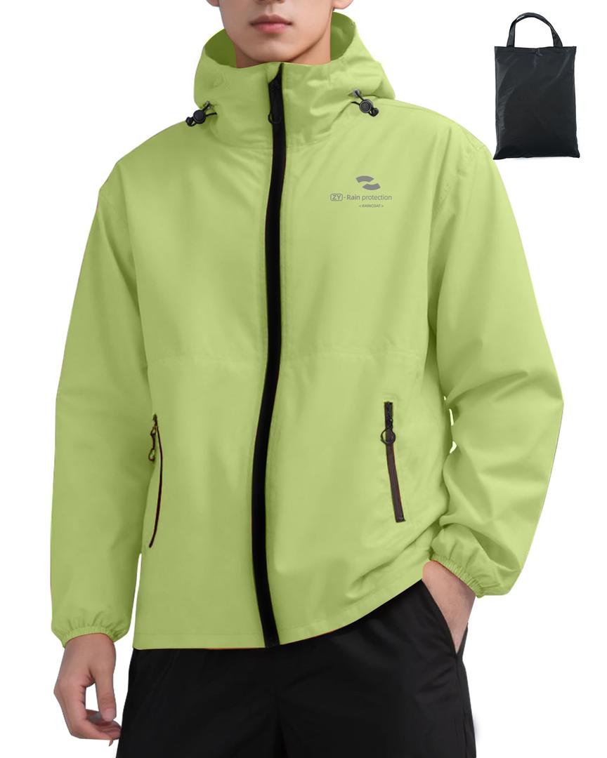 RINJOY Rain Jacket for Men Waterproof Lightweight Packable Raincoat with Hood for Adult Travel Hiking Cycling (EXP 12/31/36)
