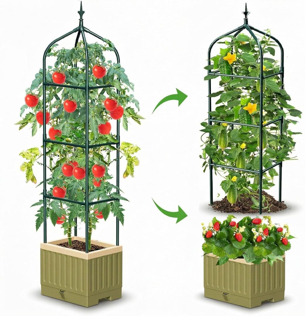 Raised Garden Bed Planter Box with Trellis, 71" Self-Watering Tomato Planter with Trellis for Climbing Vegetable and Plants, Tomato Cage Planters for Indoor Outdoor Patio Greenhouse Gardening (1Pack)