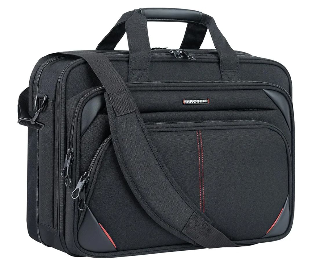 KROSER Laptop Bag 17.3 Inch Premium Laptop Briefcase, Expandable Water Repellent Laptop Shoulder Messenger Bag Durable Computer Case for Business/Travel/Men/Women (Black/Red)