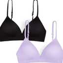 Fruit of the Loom Girls' Big Seamless Soft Cup Bra, 2-Pack, Lilac Whisper/ Black Hue, 28