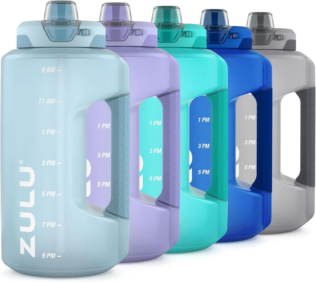 Zulu Goals 64oz Large Half Gallon Jug Water Bottle with Motivational Time Marker, Covered Straw Spout and Carrying Handle, Perfect for Gym, Home, and Sports, Dusty Blue Zulu Goals 64oz Large Half Gallon Jug Water Bottle with Motivational Time Marker, Covered Straw Spout and Carrying Handle, Perfect for Gym, Home, and Sports, Dusty Blue