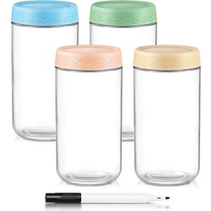 DRKIO 24 Oz Overnight Oats Containers with Lids - 4 Pack Glass Storage Jars with Airtight Lids Wide Mouth Mason Food Jars Great for Meal Prep Salad Chia Pudding Snacks Yogurt Sugar Spice Cereal