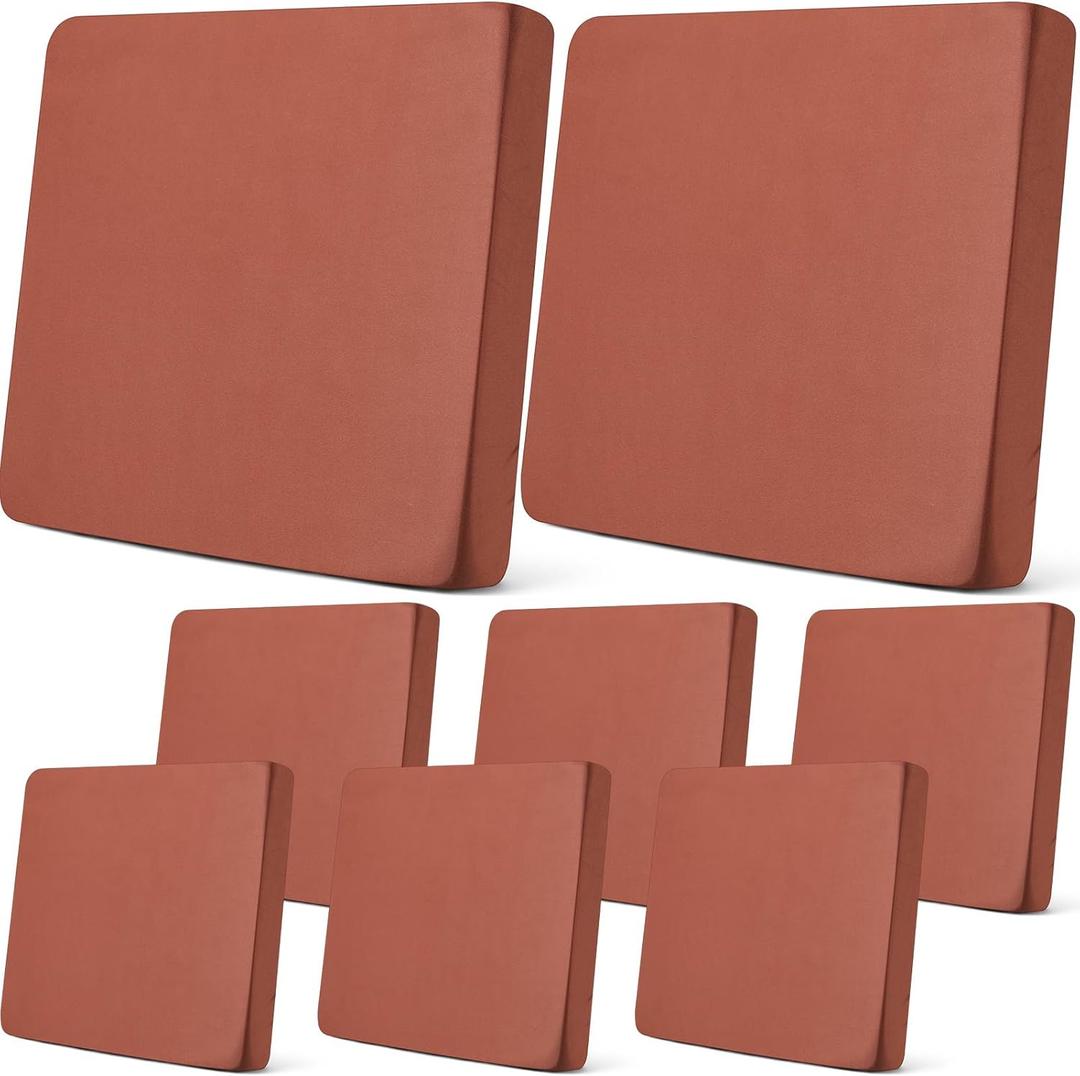 Newwiee 8Pcs Patio Cushion Covers Stretch Outdoor Cushion Cover Replacement for Patio Furniture Sofa Couch Slipcovers, Soft Flexibility Washable Furniture Protector(Waterproof Pure,Terra Cotta)