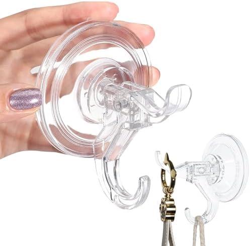ANDGOO 20 Pack Suction Hooks, Plastic Suction Cups Vacuum Hanger Clear Washcloth Holder for Shower Waterproof, Max Load 11 LBS, Small Hook for Mirror, Wall, Glass, Camper, Kitchen