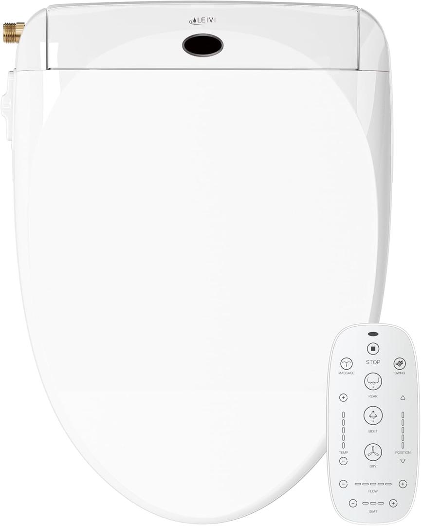 LEIVI Electric Bidet Toilet Seat with Wireless Remote and Side Panel, Multiple Spray Modes, Adjustable Heated Seat, Warm Water and Air Dryer, Auto LED Nightlight, Elongated (White)