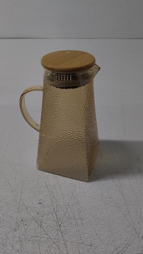 WHOLE HOUSEWARES Glass Pitcher with Lid and Handle - Stylish Container for Mocktails & Cocktails - Airtight Cork Stopper Ball Lid - Transparent Jug with Metal Filter - Ideal for Cold Beverages - 25 oz (Transparent (25oz))
