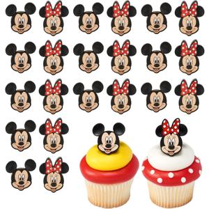 DecoPac Disney's Mickey Mouse and Minnie Mouse Rings, 24 Classic Disney Cupcake Decorations, Cake Toppers For Birthday, Parties, Celebrations - 24 Pack