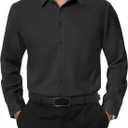 DEMEANOR Stain Shield Dress Shirts for Men Slim Fit Button Down Dress Shirts Long Sleeve Shirt Formal Business Stretch (Medium, Black)